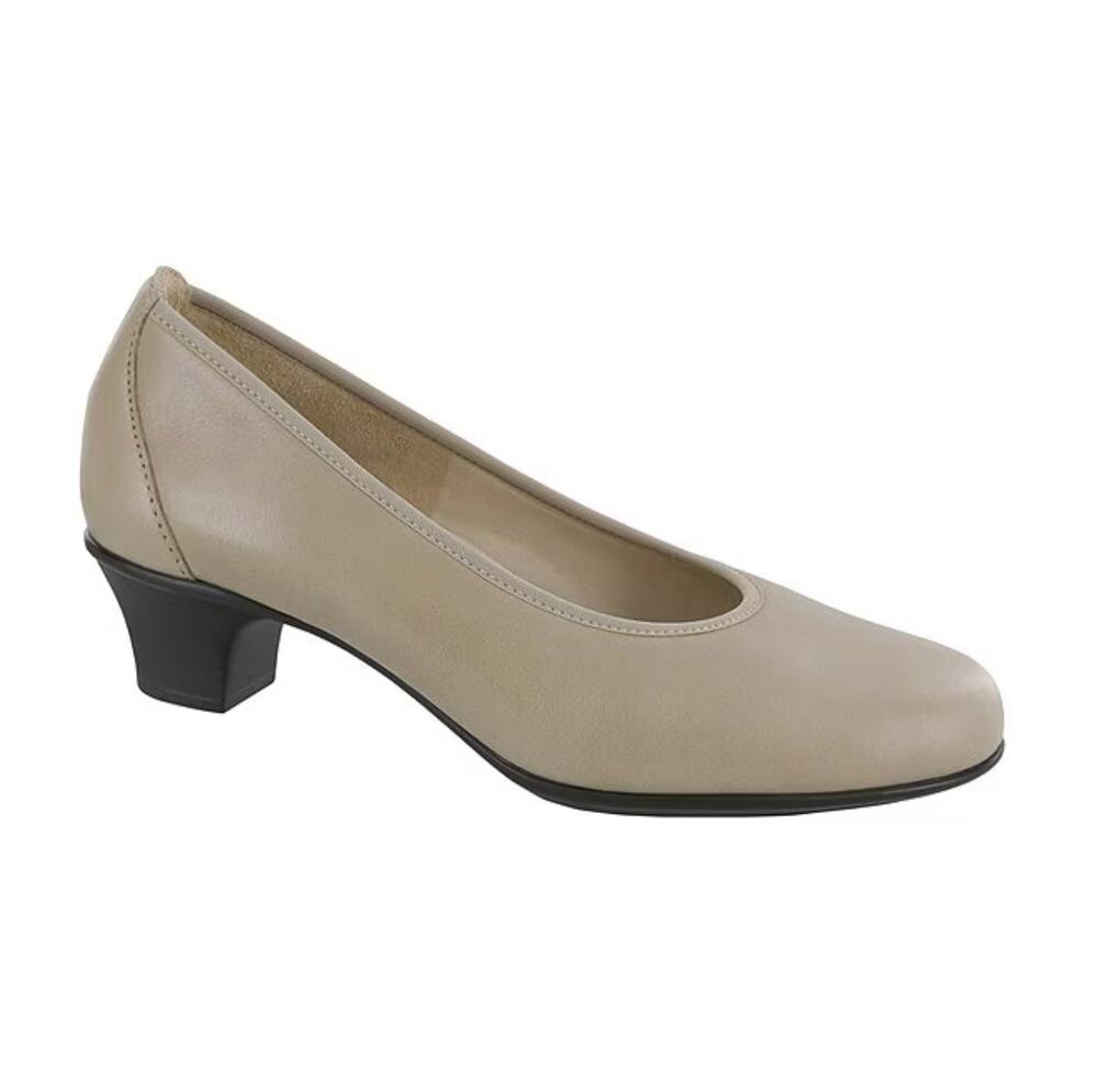 SAS Milano Leather Block Heel Pumps Beige Low Made In Italy 8WW New